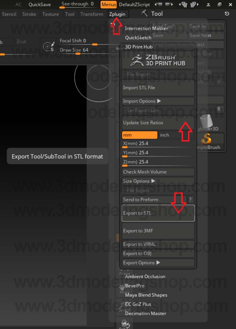 خروجی stl گرفتن در zbrush